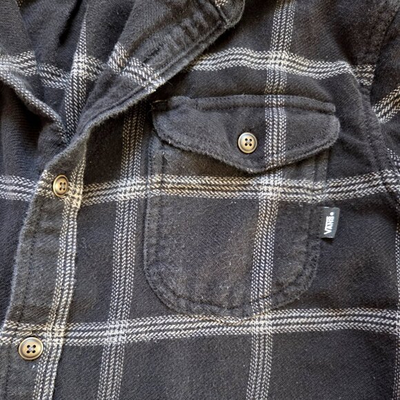 Vans Plaid Flannel Button Up Shirt Men's Large Black Streetwear Cottagecore City - Picture 8 of 10